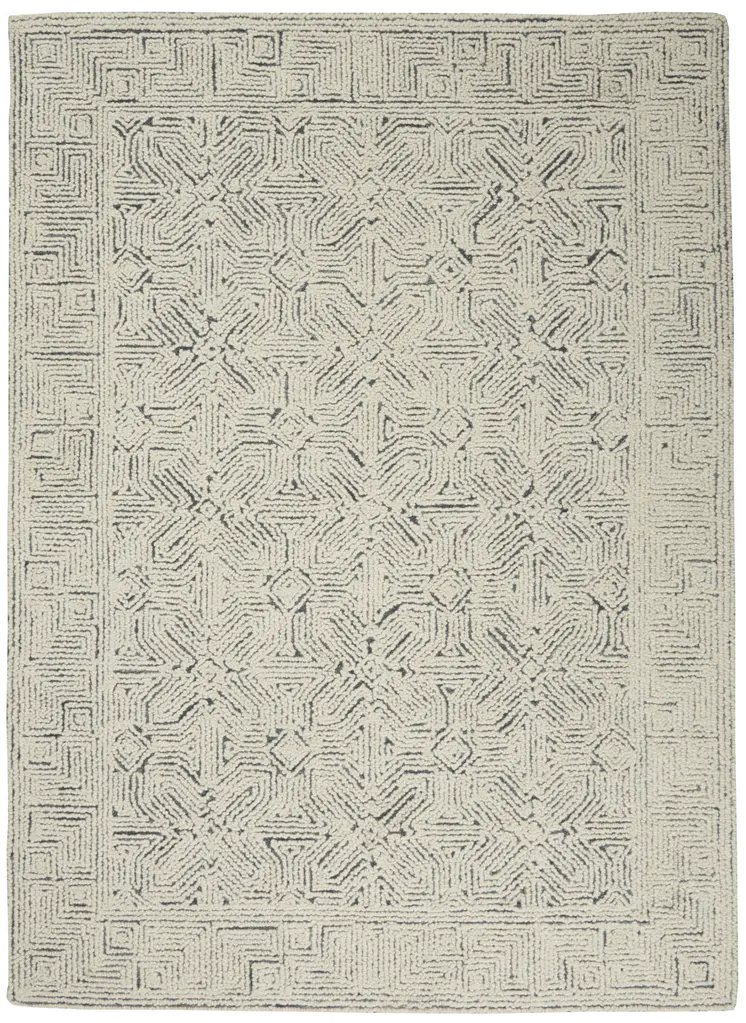 5' X 7' Navy Blue and Ivory Wool Abstract Area Rug