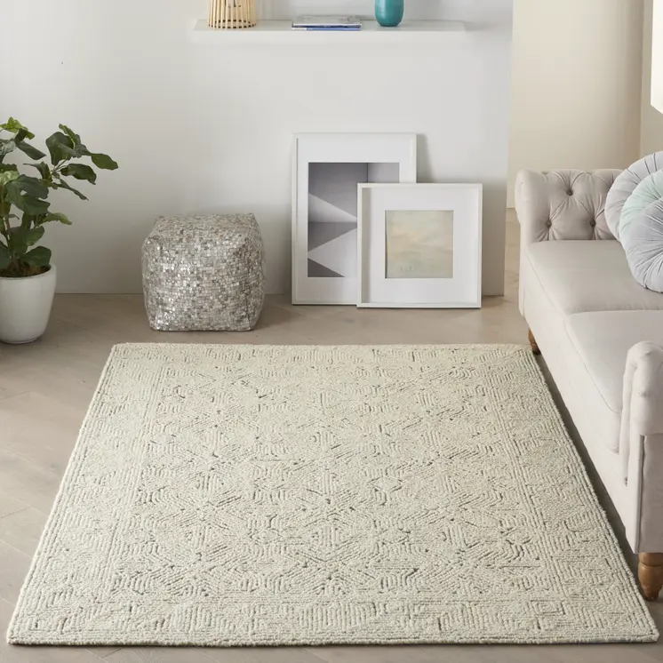 5' X 7' Navy Blue and Ivory Wool Abstract Area Rug