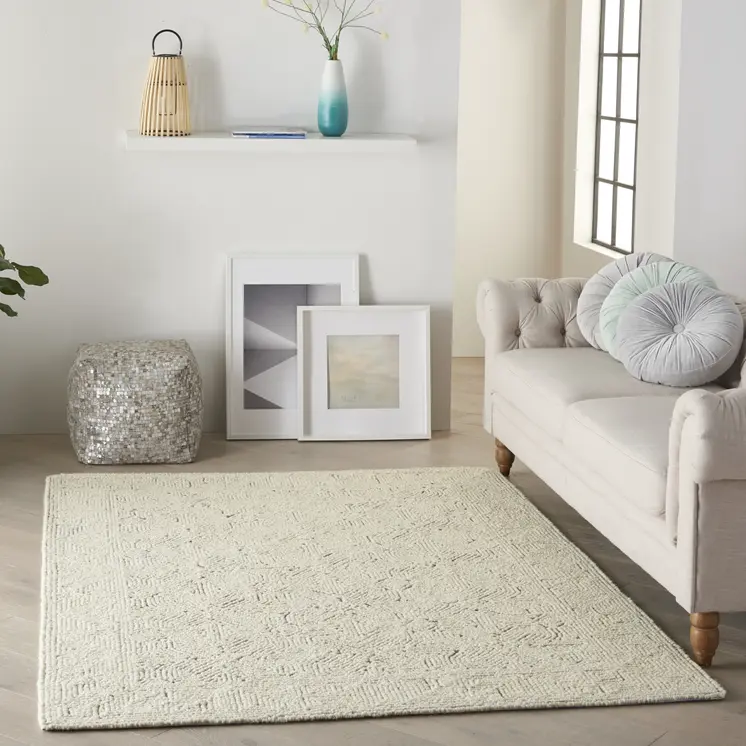 5' X 7' Navy Blue and Ivory Wool Abstract Area Rug