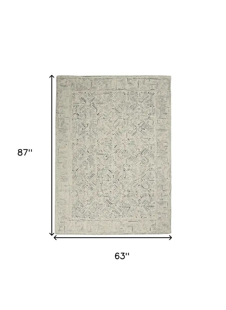 5' X 7' Navy Blue and Ivory Wool Abstract Area Rug