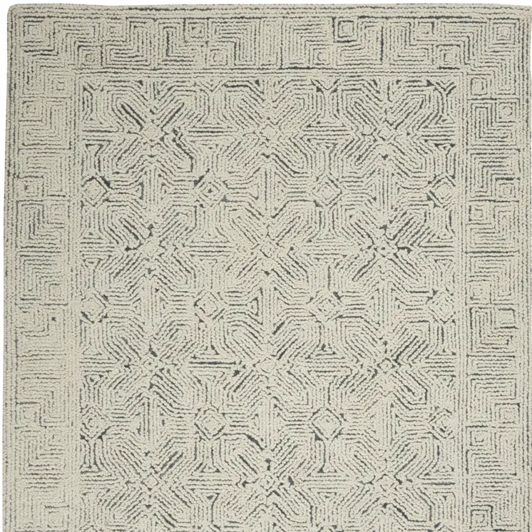 5' X 7' Navy Blue and Ivory Wool Abstract Area Rug