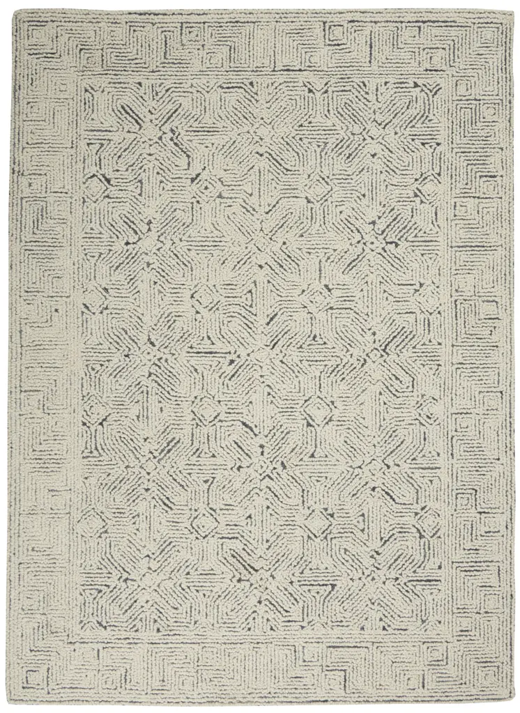 4' X 6' Navy Blue and Ivory Wool Abstract Area Rug