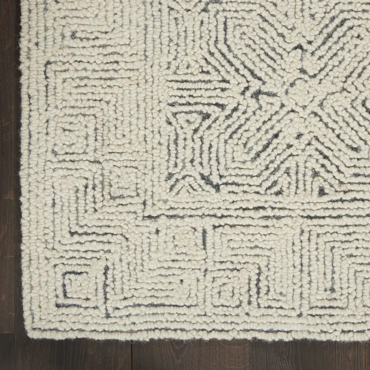 4' X 6' Navy Blue and Ivory Wool Abstract Area Rug