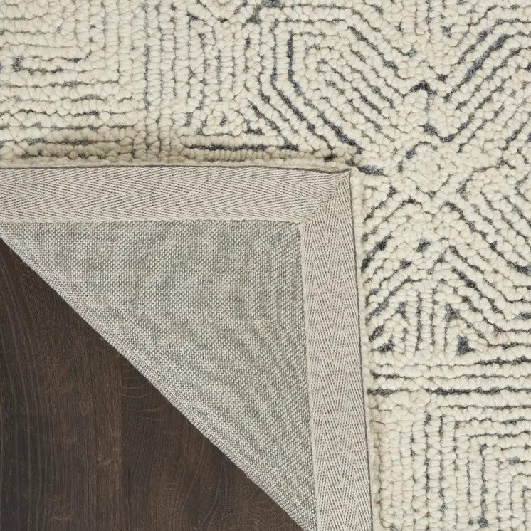 4' X 6' Navy Blue and Ivory Wool Abstract Area Rug