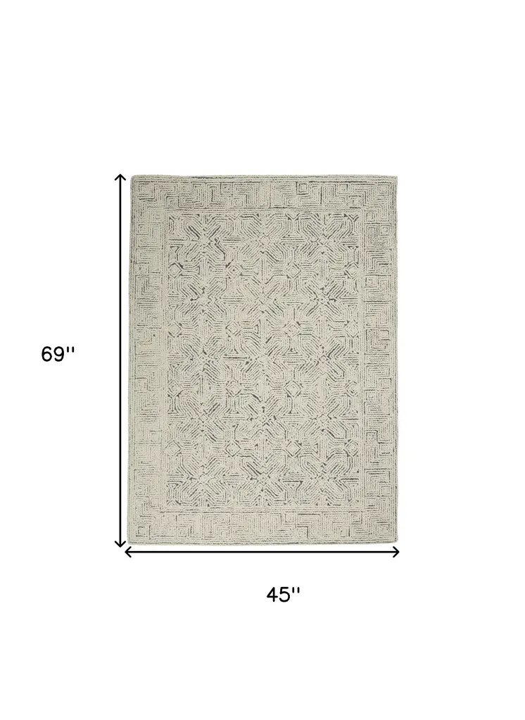 4' X 6' Navy Blue and Ivory Wool Abstract Area Rug