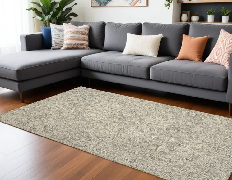 8' X 12' Beige and Gray Wool Abstract Geometric Area Rug
