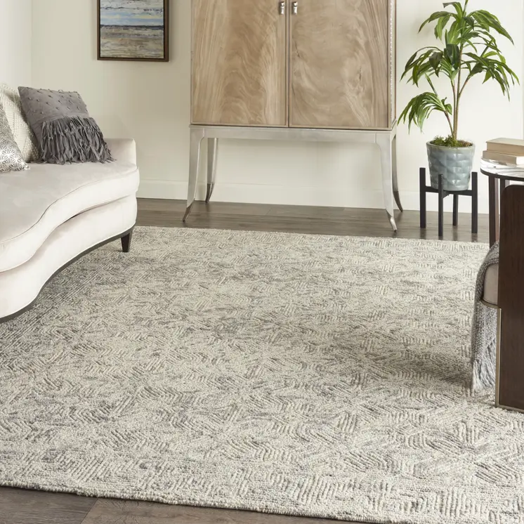 8' X 12' Beige and Gray Wool Abstract Geometric Area Rug