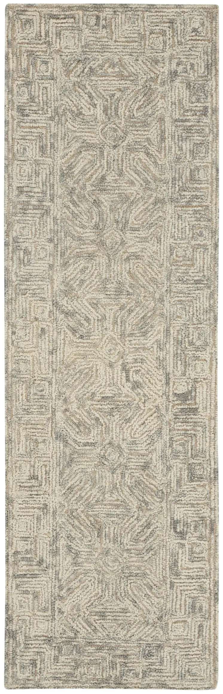 8' Beige and Gray Wool Abstract Geometric Runner Rug