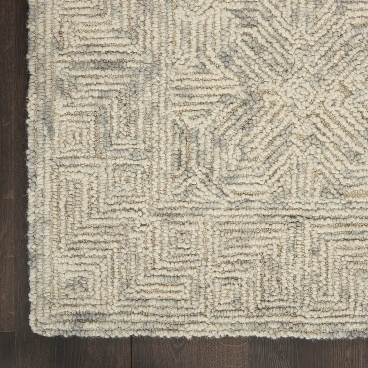 8' Beige and Gray Wool Abstract Geometric Runner Rug