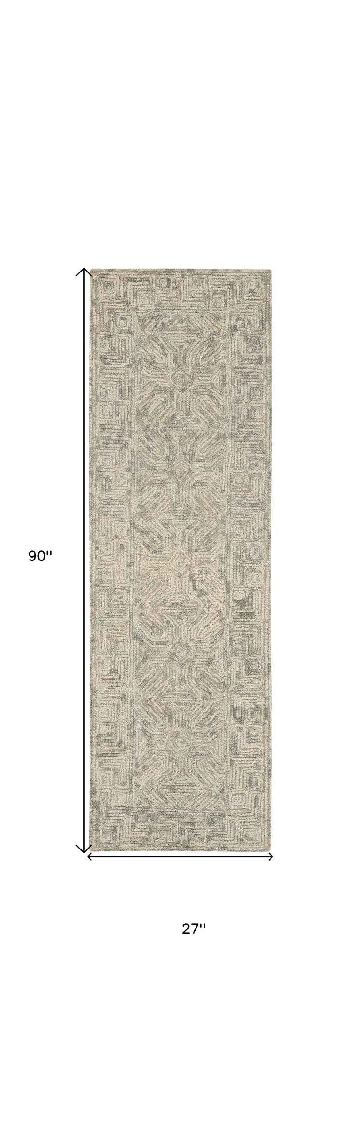 8' Beige and Gray Wool Abstract Geometric Runner Rug