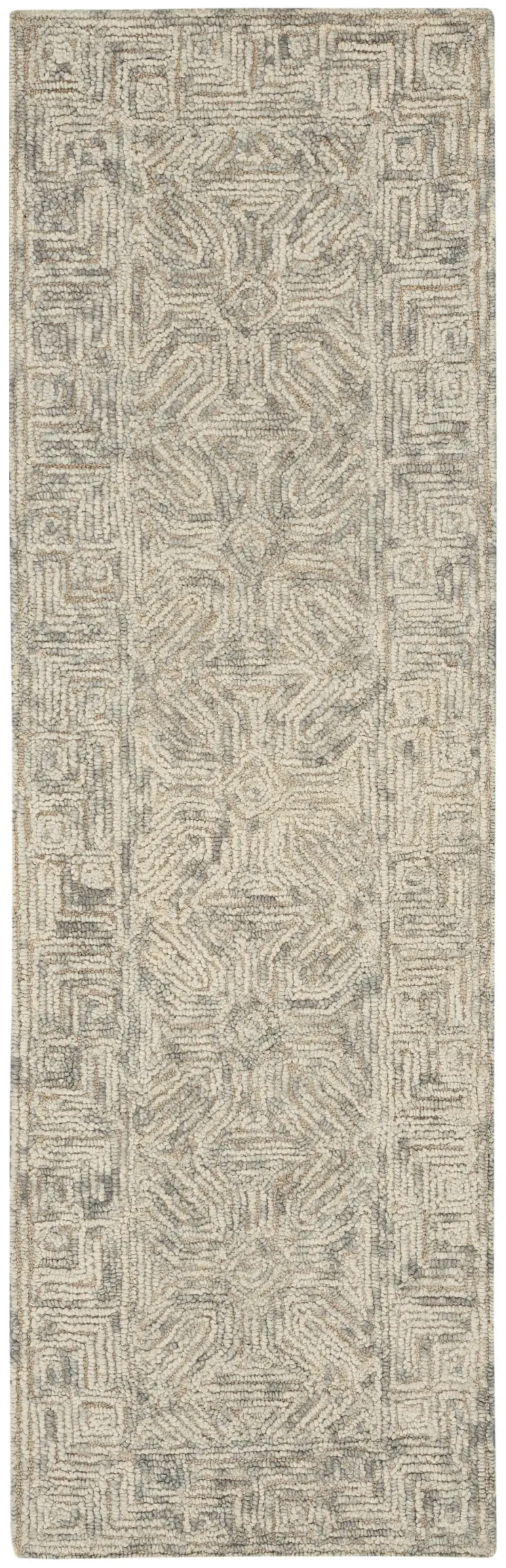 8' Beige and Gray Wool Abstract Geometric Runner Rug