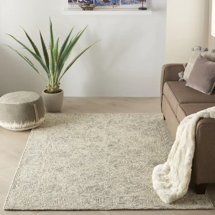 5' X 7' Beige and Gray Wool Abstract Geometric Area Rug