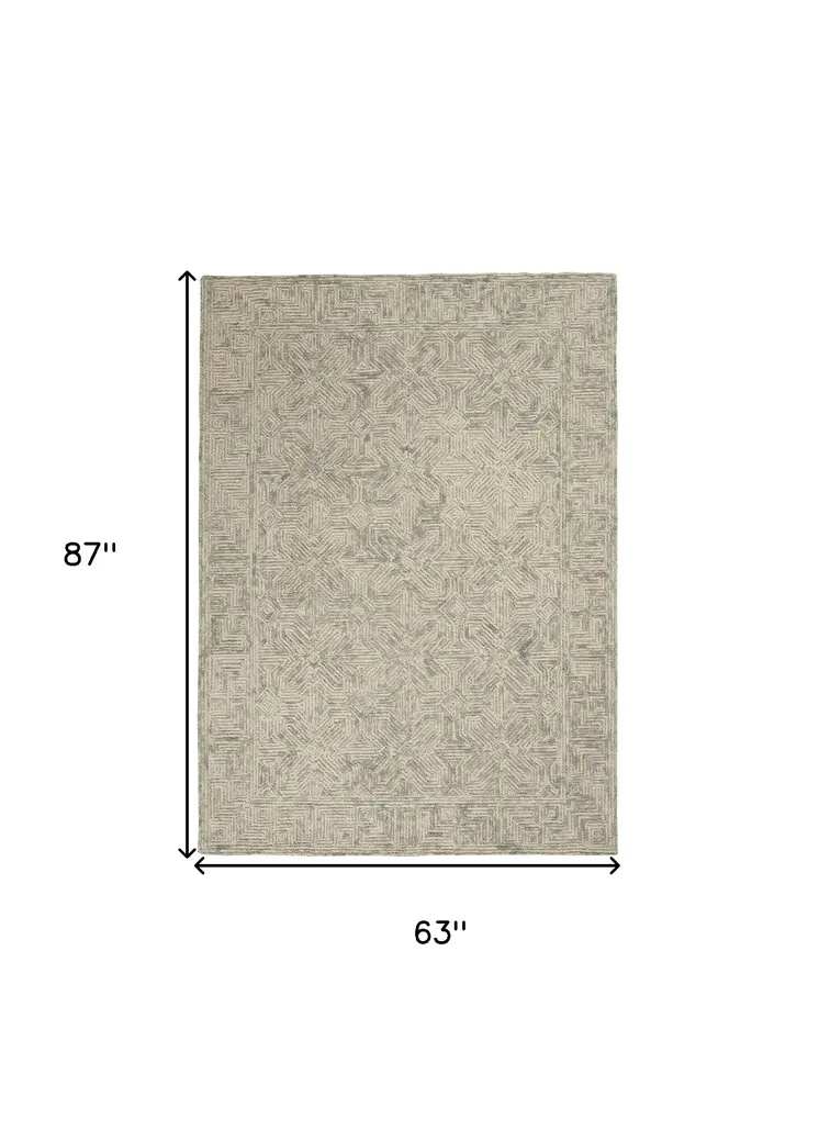 5' X 7' Beige and Gray Wool Abstract Geometric Area Rug