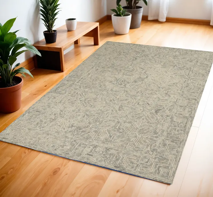 4' X 6' Beige and Gray Wool Abstract Geometric Area Rug