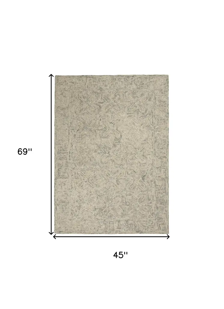 4' X 6' Beige and Gray Wool Abstract Geometric Area Rug