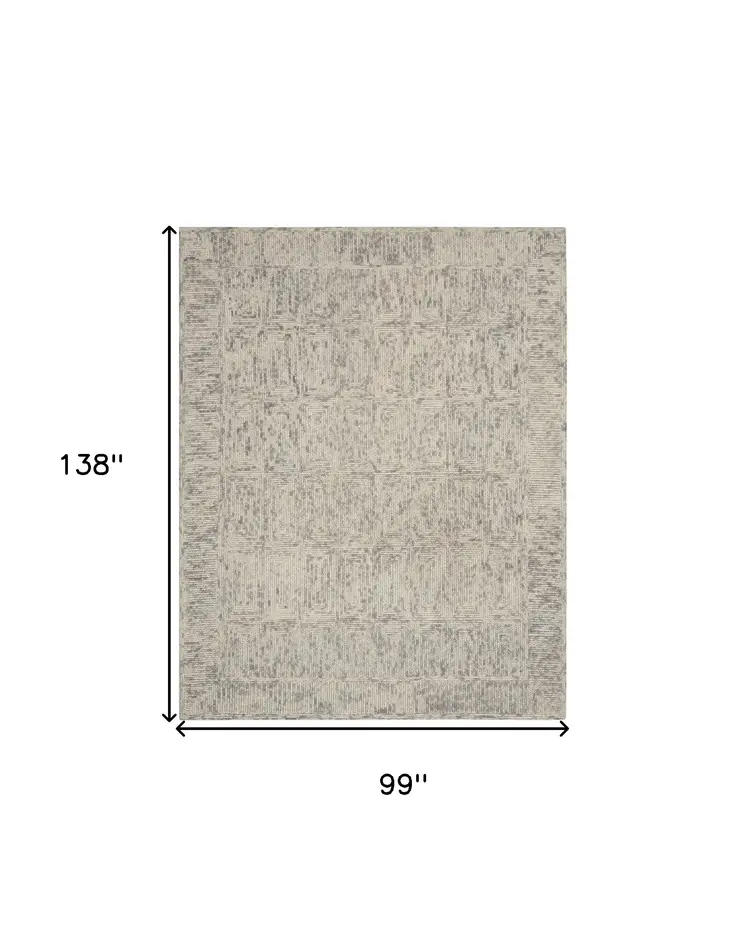 8' X 12' Ivory and Gray Wool Geometric Area Rug