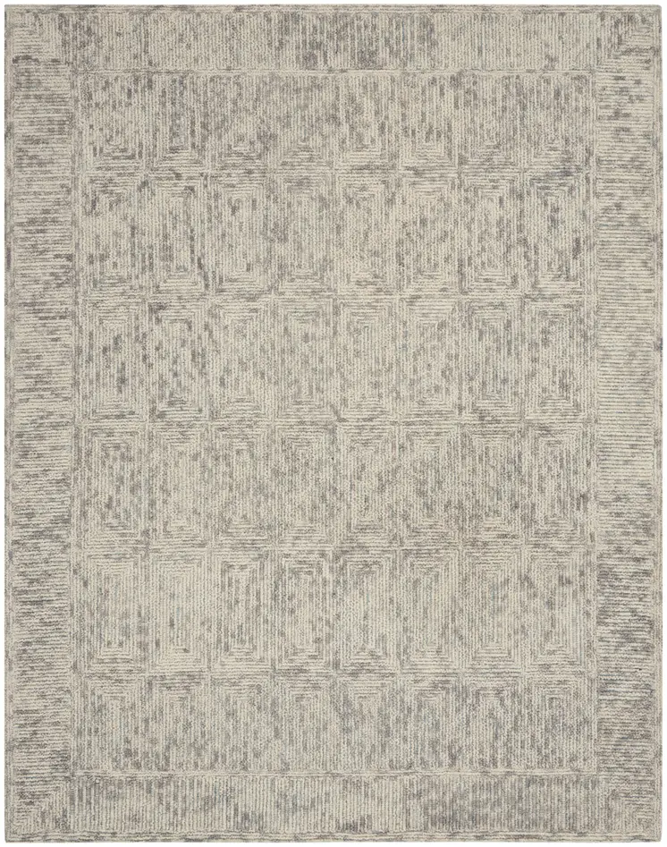 8' X 10' Ivory and Gray Wool Geometric Area Rug