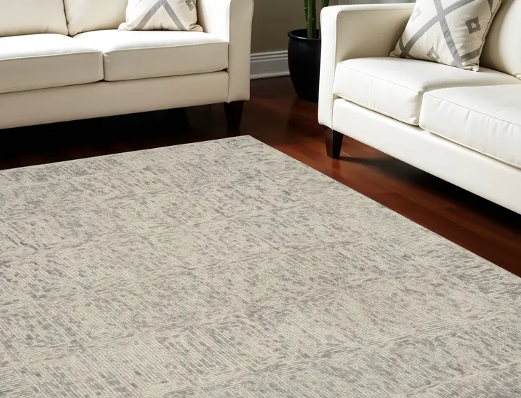8' X 10' Ivory and Gray Wool Geometric Area Rug