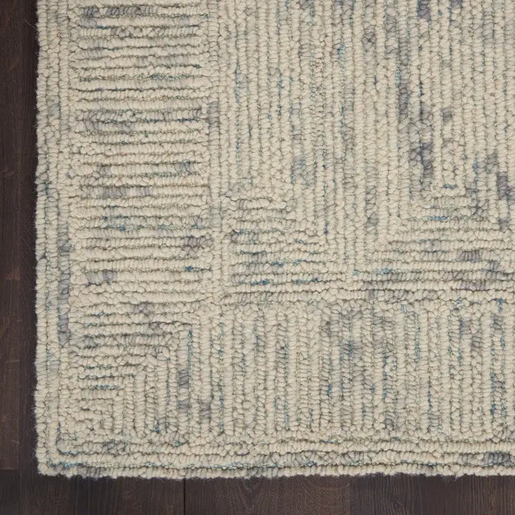 8' X 10' Ivory and Gray Wool Geometric Area Rug