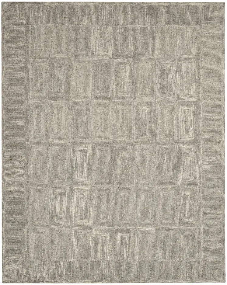 8' X 10' Gray and Ivory Wool Geometric Area Rug