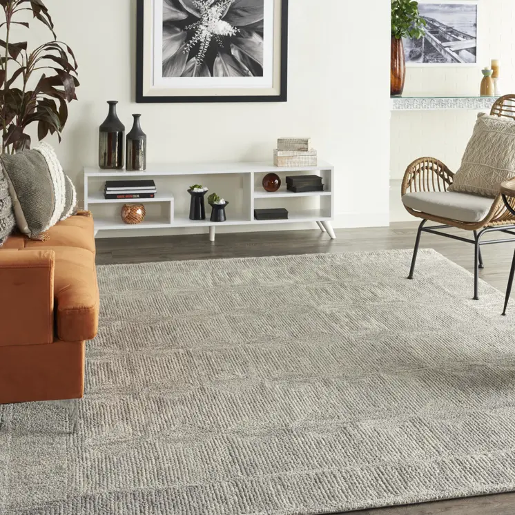 8' X 10' Gray and Ivory Wool Geometric Area Rug