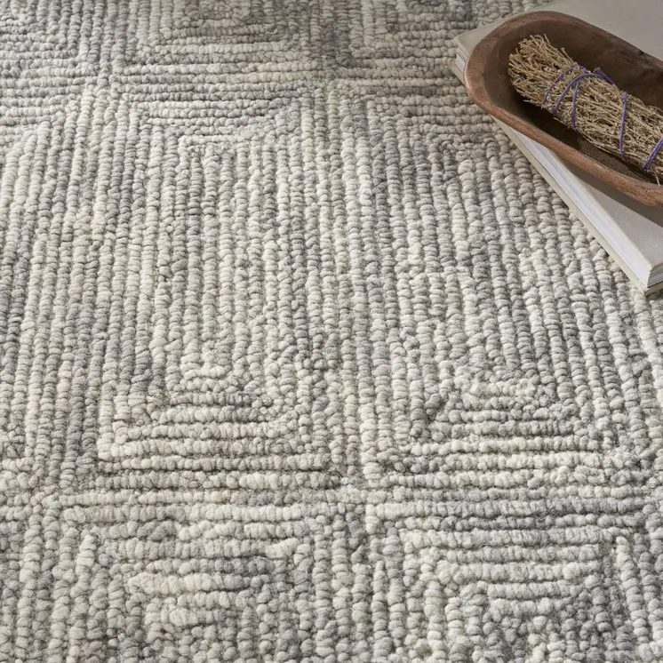 8' X 10' Gray and Ivory Wool Geometric Area Rug