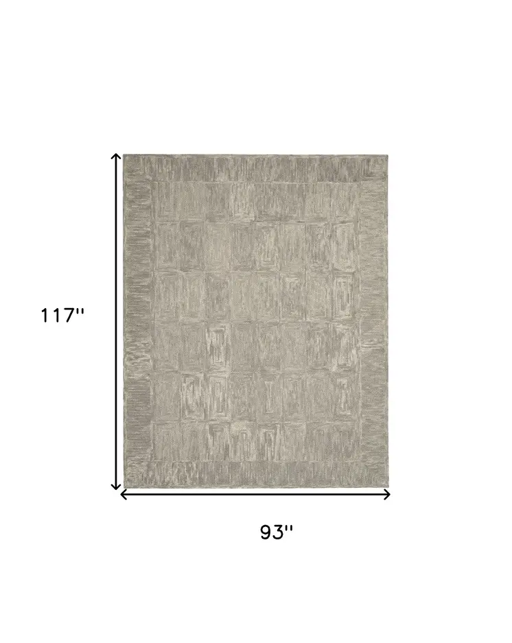 8' X 10' Gray and Ivory Wool Geometric Area Rug