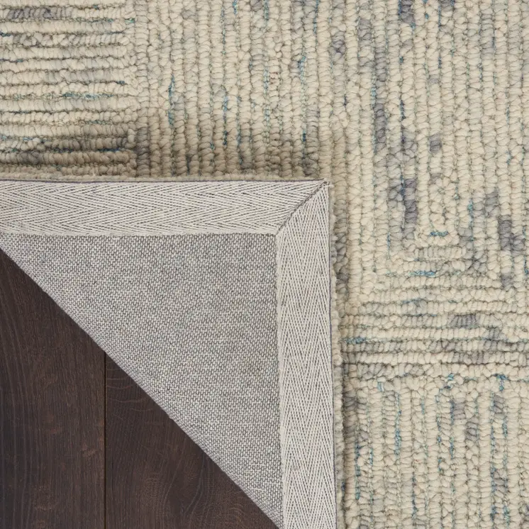 8' Ivory and Gray Wool Geometric Runner Rug