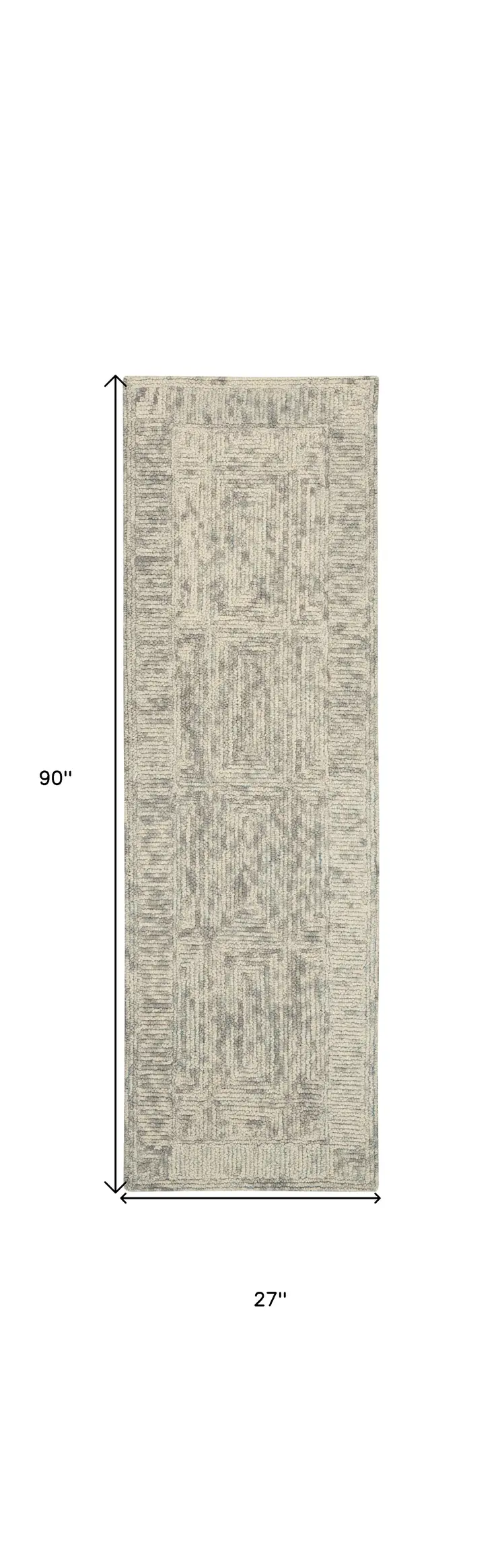 8' Ivory and Gray Wool Geometric Runner Rug
