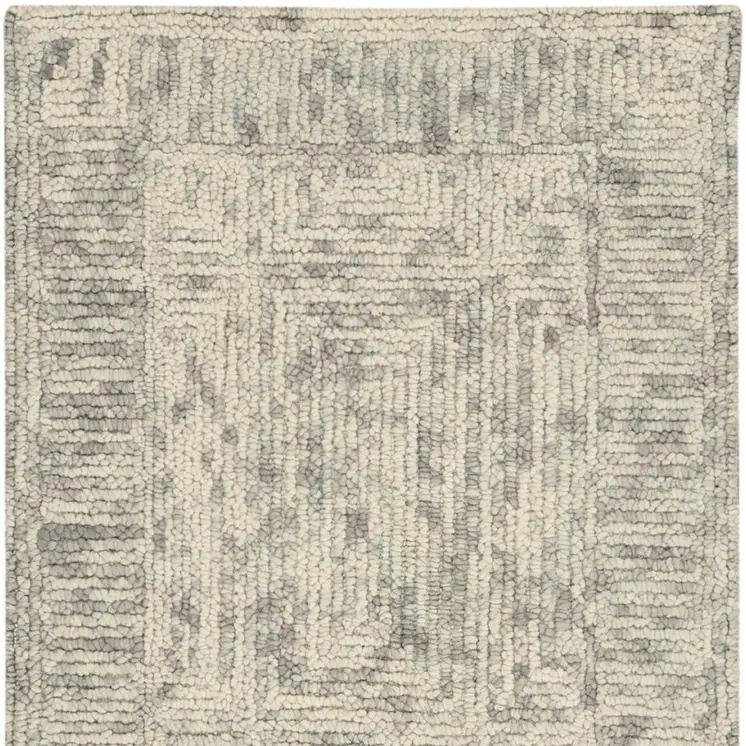 8' Ivory and Gray Wool Geometric Runner Rug