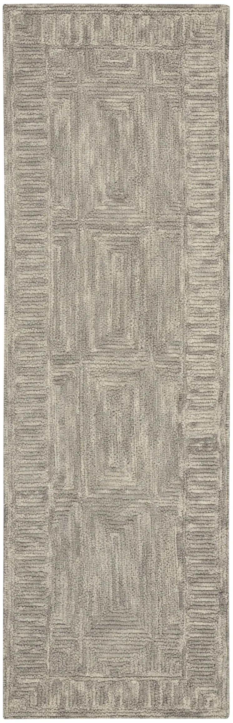 8' Gray Wool Geometric Runner Rug