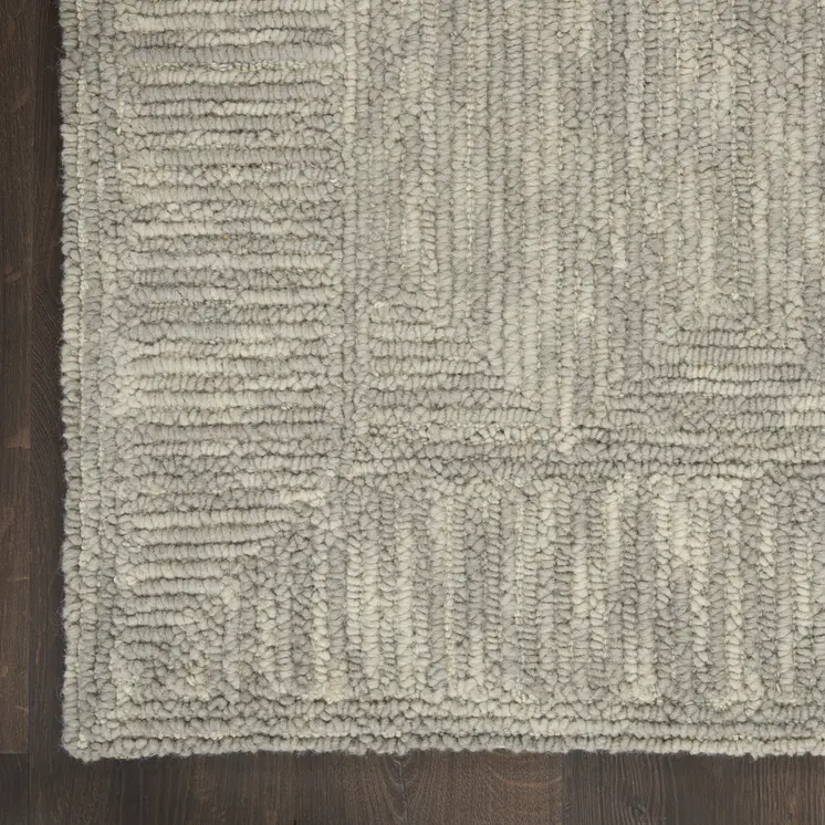 8' Gray Wool Geometric Runner Rug