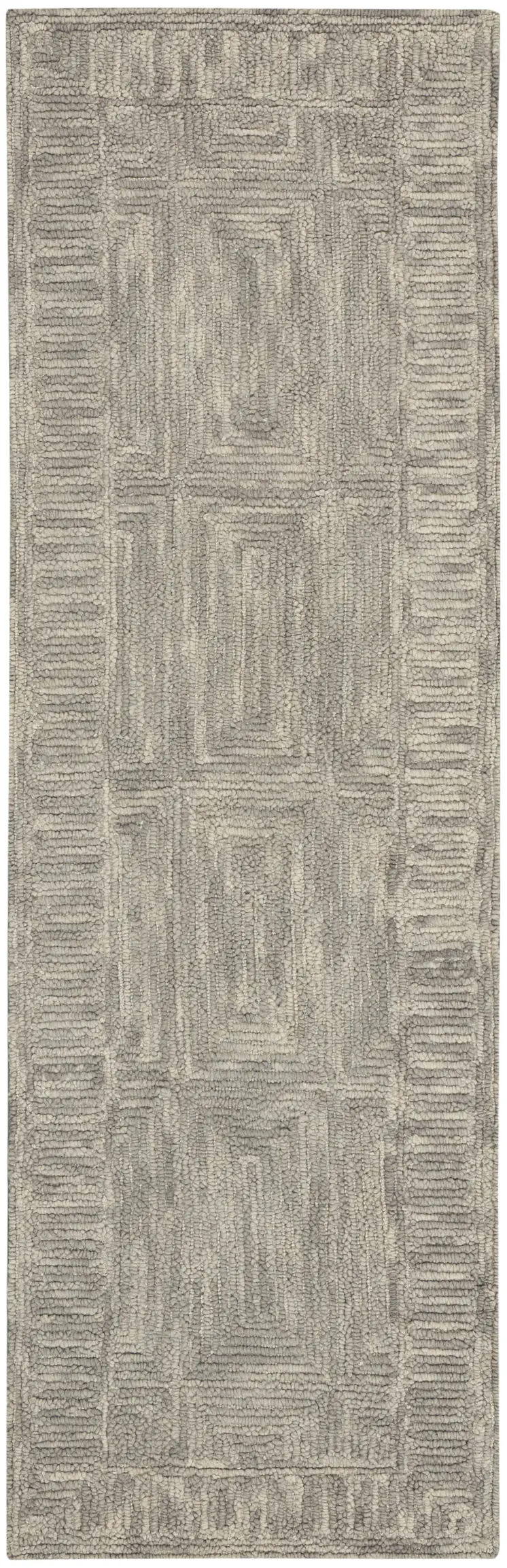 8' Gray Wool Geometric Runner Rug