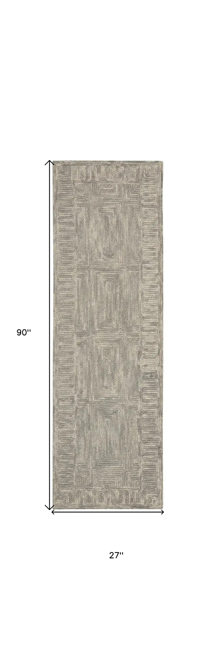 8' Gray Wool Geometric Runner Rug