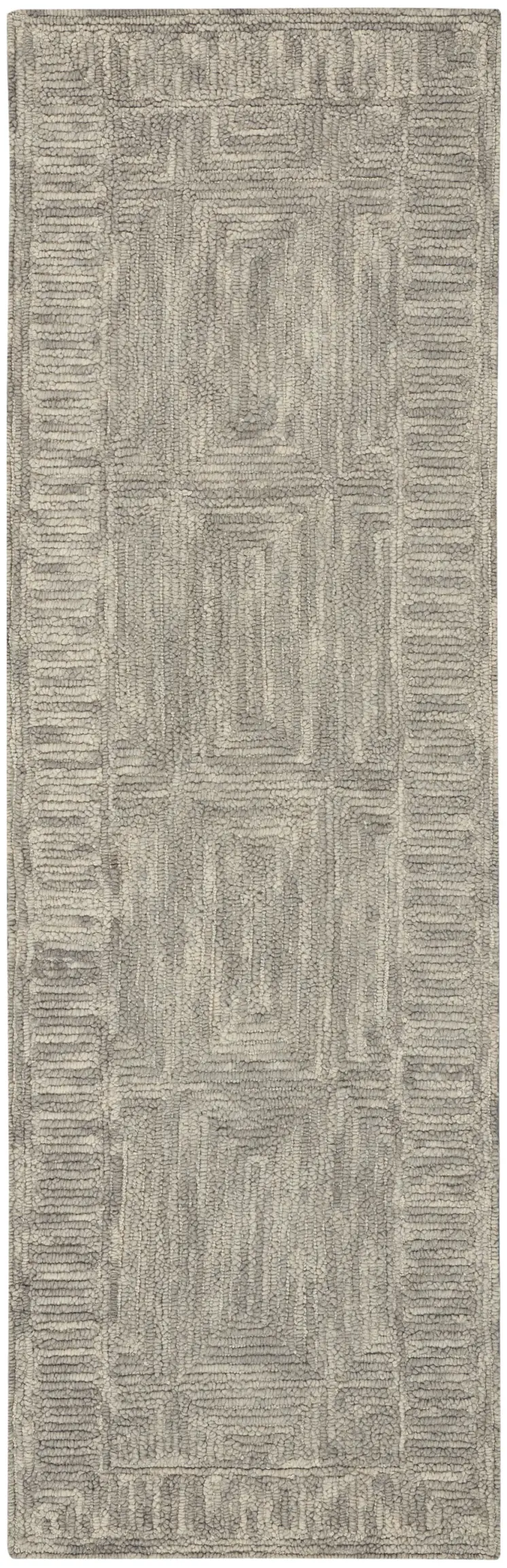 8' Gray Wool Geometric Runner Rug