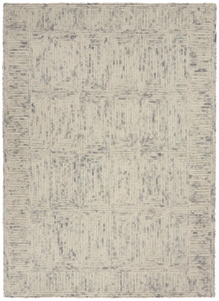 5' X 7' Ivory and Gray Wool Geometric Area Rug