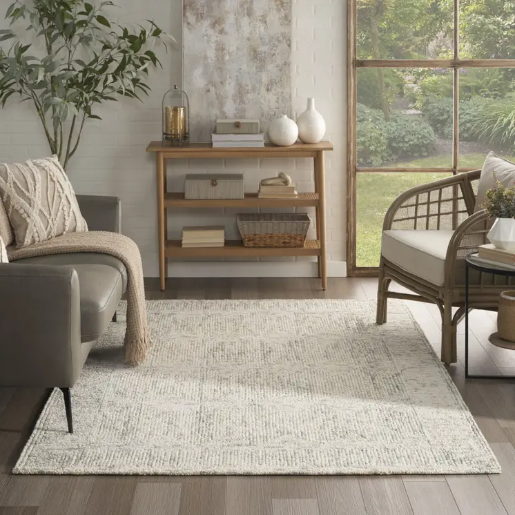 5' X 7' Ivory and Gray Wool Geometric Area Rug