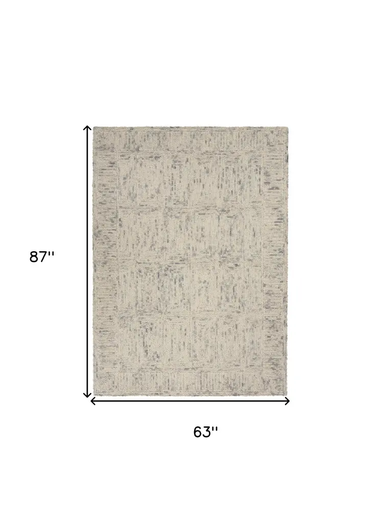 5' X 7' Ivory and Gray Wool Geometric Area Rug