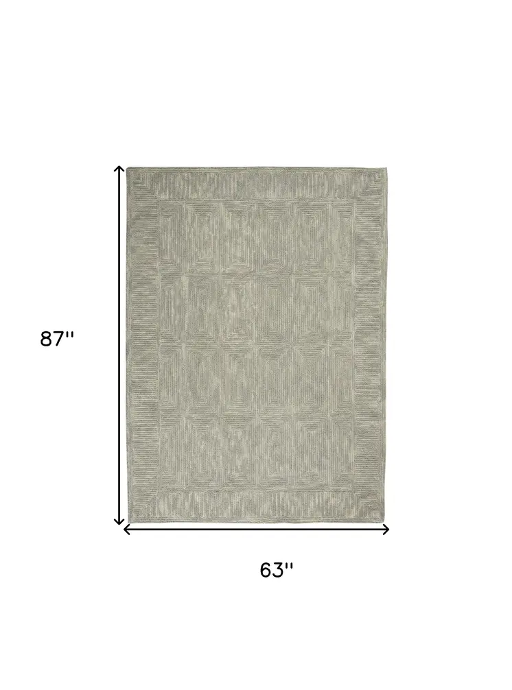 5' X 7' Gray Wool Geometric Area Rug