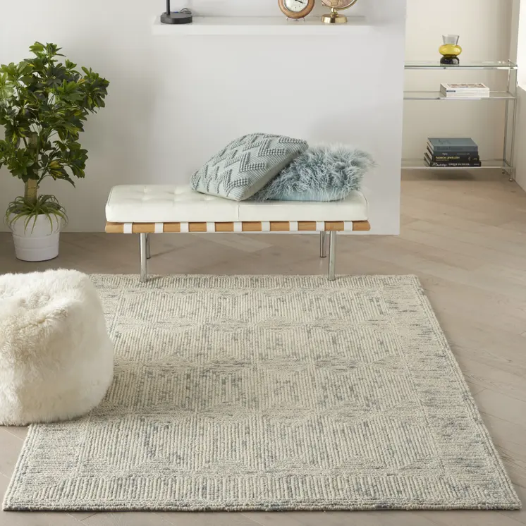4' X 6' Ivory and Gray Wool Geometric Area Rug