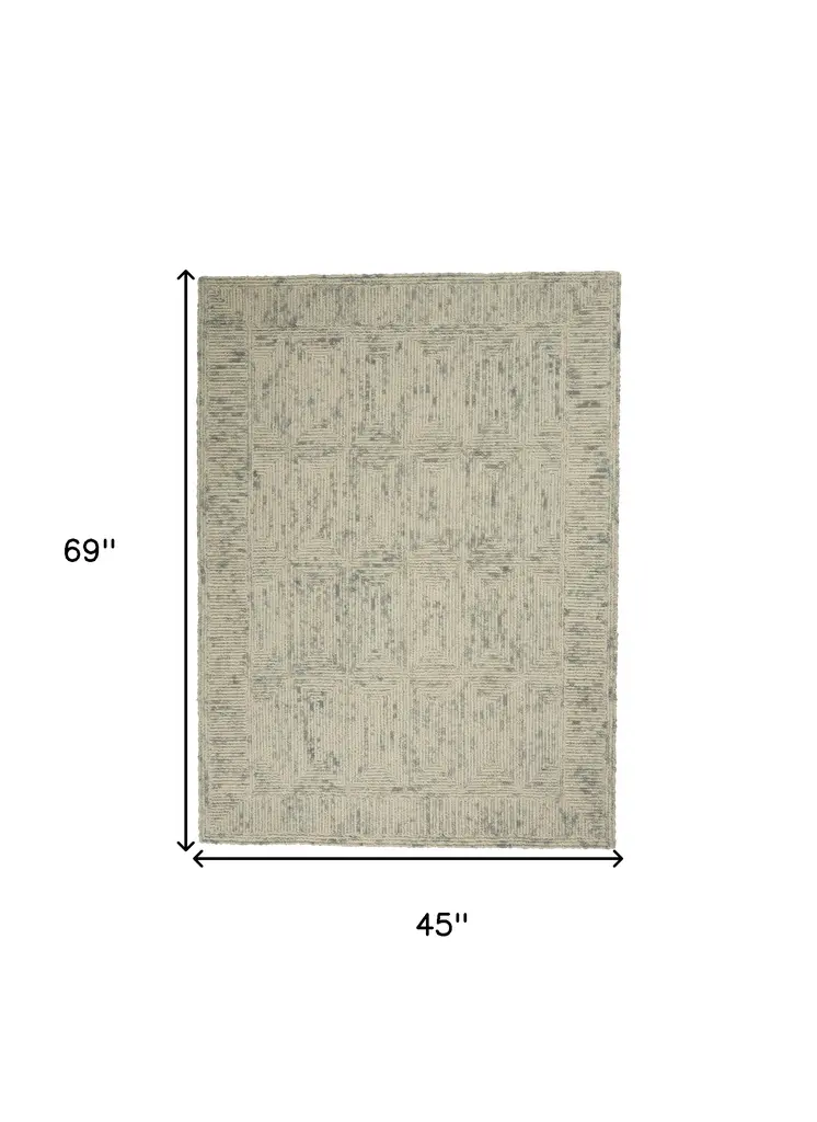 4' X 6' Ivory and Gray Wool Geometric Area Rug