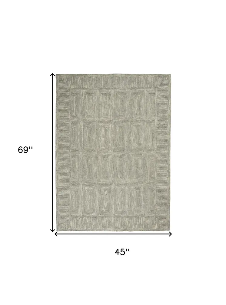 4' X 6' Gray Wool Geometric Area Rug