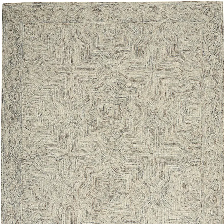 5' X 8' Ivory and Blue Wool Geometric Area Rug