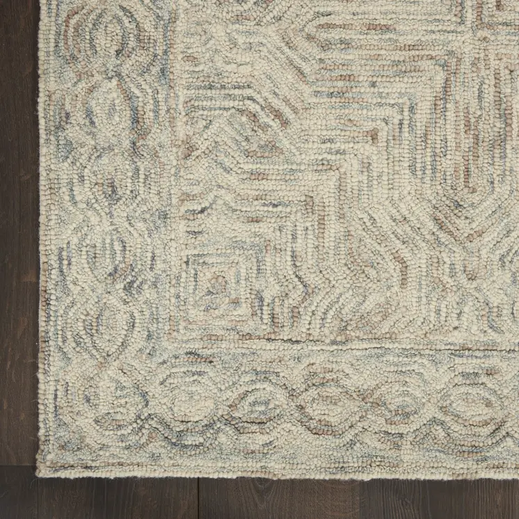 5' X 8' Ivory and Blue Wool Geometric Area Rug