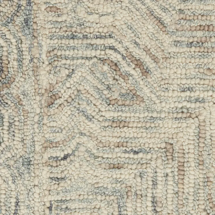 5' X 8' Ivory and Blue Wool Geometric Area Rug