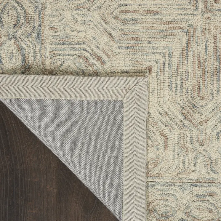 5' X 8' Ivory and Blue Wool Geometric Area Rug