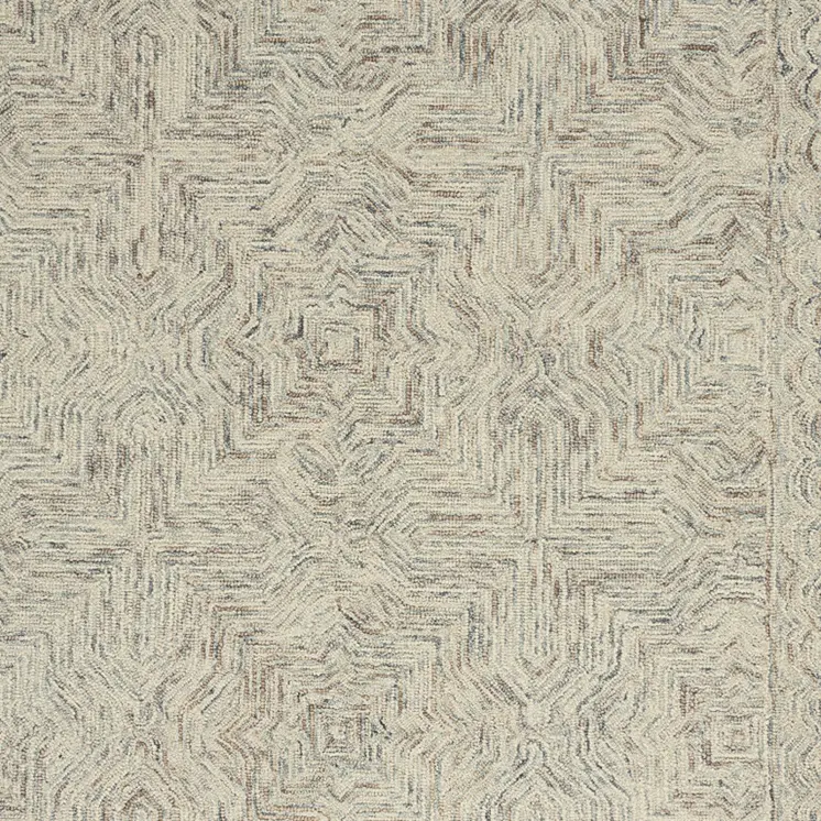 5' X 8' Ivory and Blue Wool Geometric Area Rug