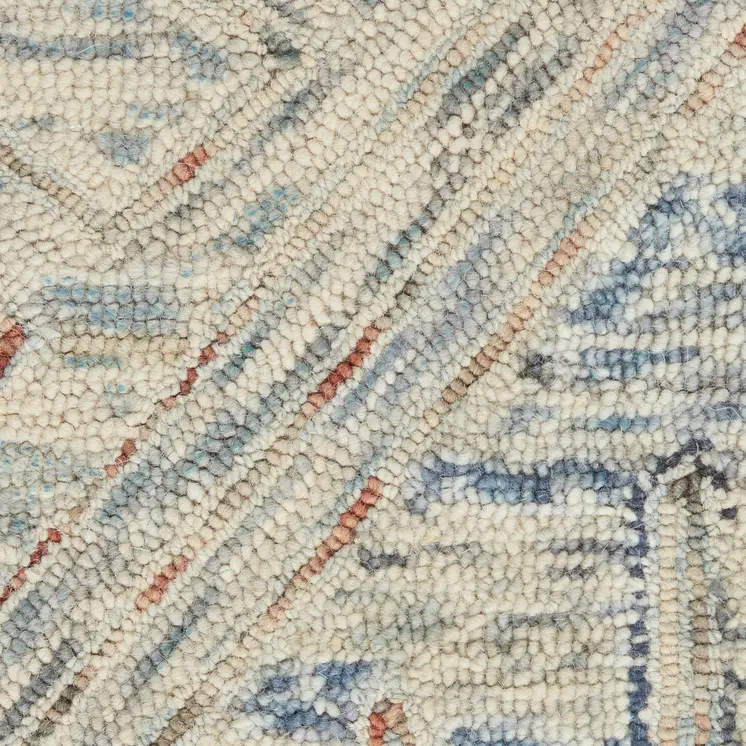 5' X 8' Tan and Blue Wool Geometric Area Rug