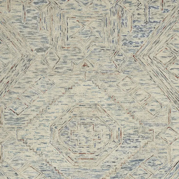 5' X 8' Tan and Blue Wool Geometric Area Rug