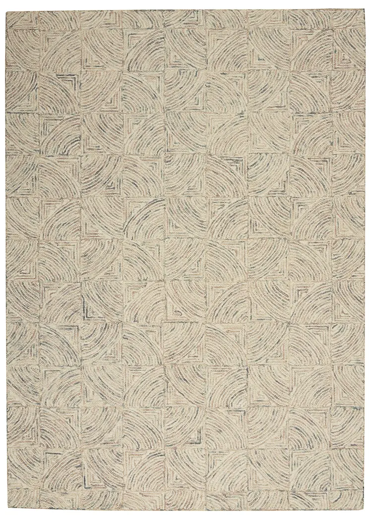 5' X 8' Ivory Tan and Gray Wool Geometric Area Rug